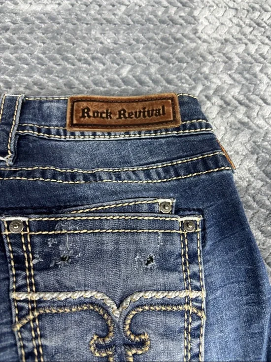 Rock Revival Women’s Distressed Dark Blue Skinny Jeans - Picture 8 of 10